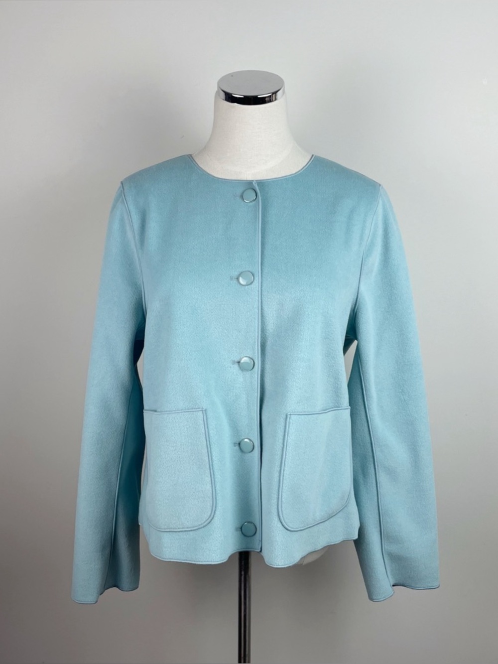 Bagatelle Collection Solid Light Blue Button Front Blazer Jacket Women Large